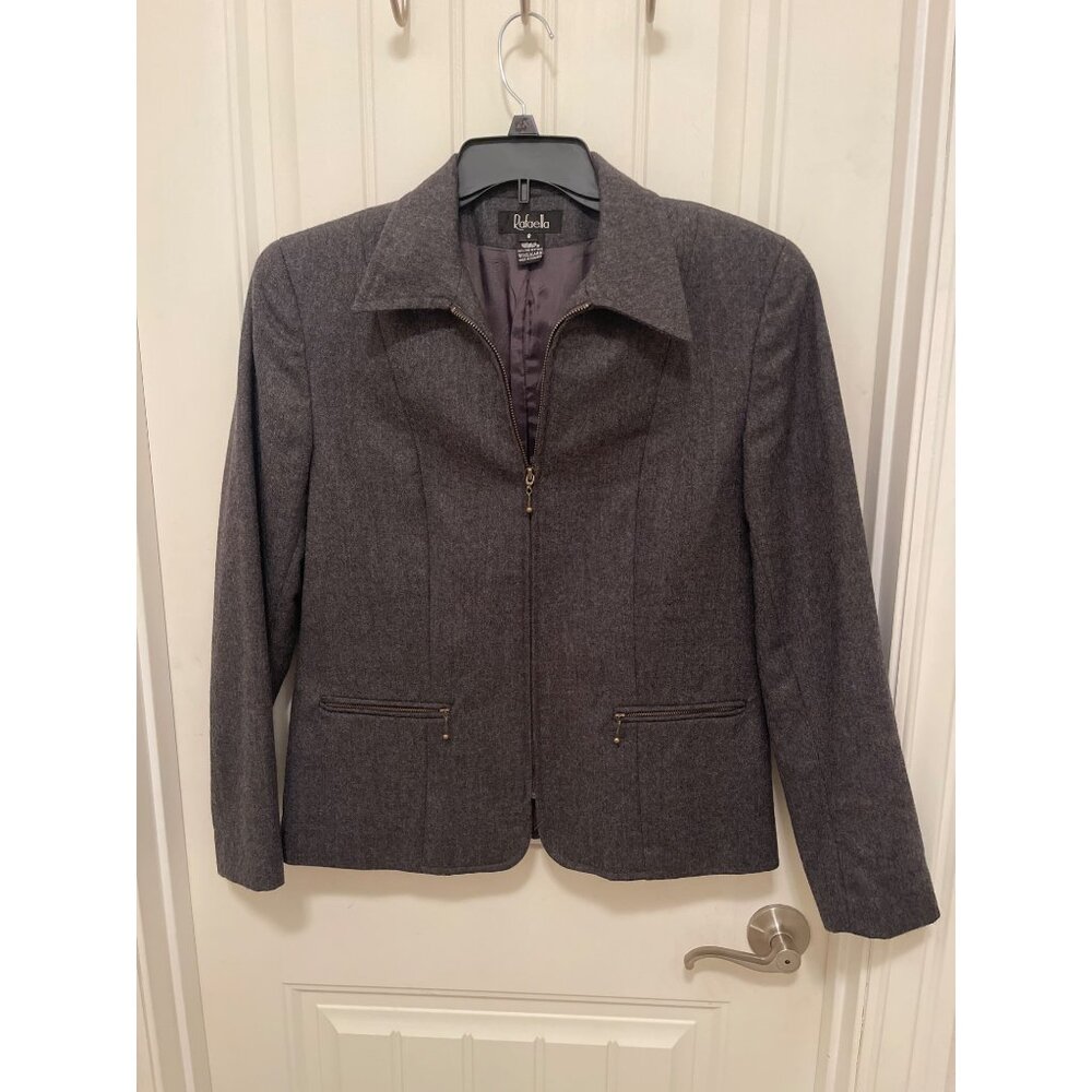 Rafaella Womens Wool‎ Blazer Gray Size 8 With Zipper Closure & Pockets